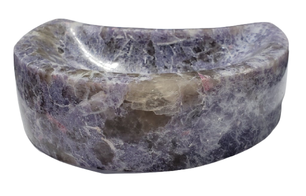 Lepidolite and Pink Tourmaline Moon-Shaped Bowl (Madagascar) Online now