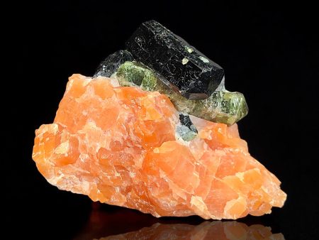 Ferrosilite & Fluorapatite on Calcite, Yates Mine, Canada on Sale