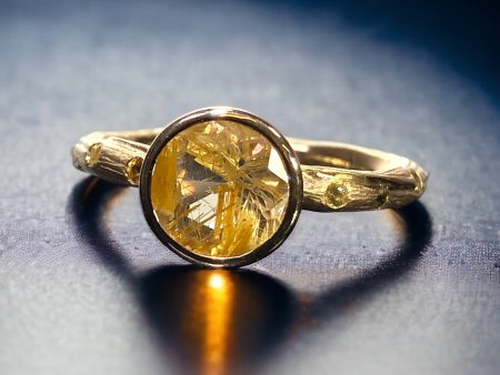 14k Yellow Gold Rutilated Quartz & Yellow Sapphire Ring For Discount