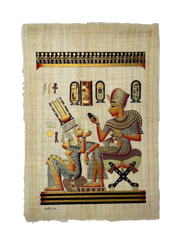 King Tutankamun and Queen Ankhesenamun Papyrus Hot on Sale