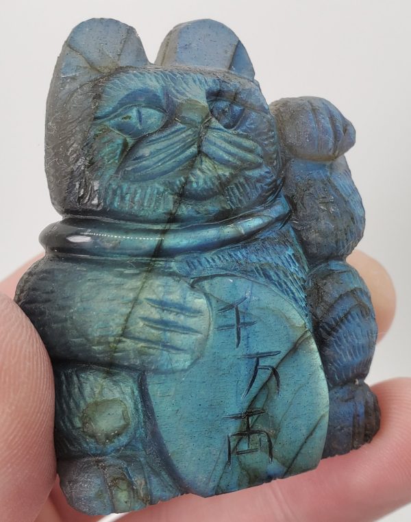 Labradorite Lucky Cat Carving For Cheap