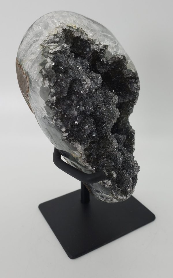 Druzy Black Quartz Formation on Custom Metal Stand (Uruguay) For Cheap