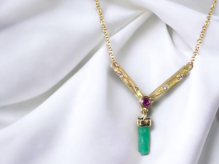 14k Gold Emerald & Ruby Pendant Sale