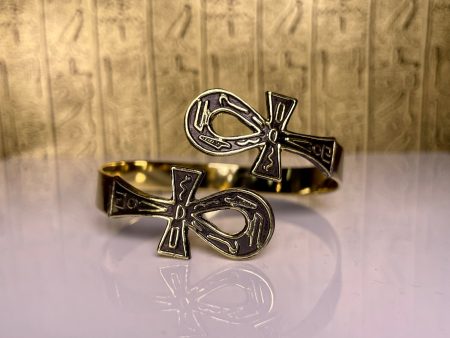 Gold Double Ankh Bangle For Discount