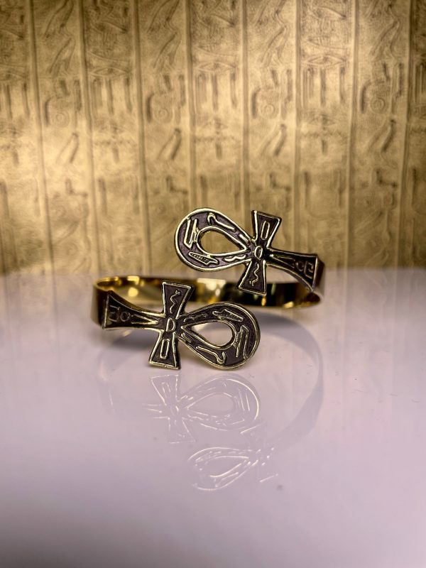 Gold Double Ankh Bangle For Discount