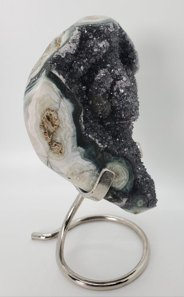 Druzy Black Quartz Formation on Custom Metal Stand (Uruguay) Online