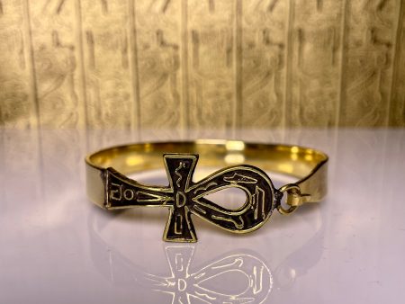 Gold Engraved Ankh Bangle Hot on Sale