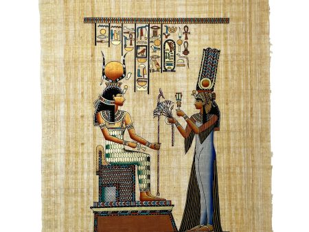 Queen Nefertari offering Lotus Flowers to Isis Papyrus on Sale