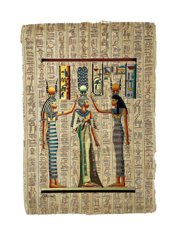 Queen Nefertari Coronation & Blessing with Goddesses Isis and Hathor Papyrus Discount