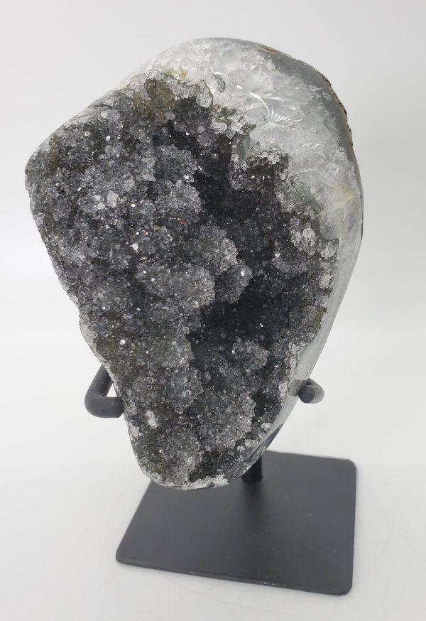 Druzy Black Quartz Formation on Custom Metal Stand (Uruguay) For Cheap