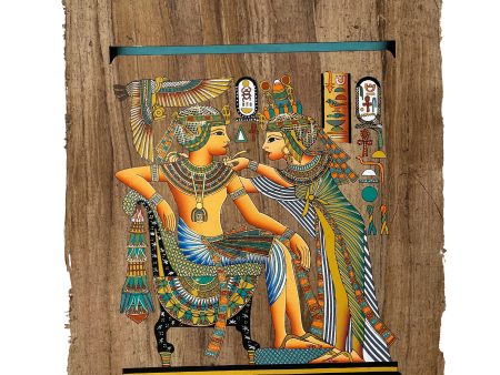 King Tutankamun and Queen Ankhesenamun on Antiqued Papyrus Online Hot Sale