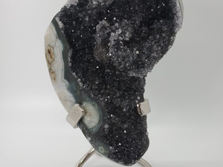 Druzy Black Quartz Formation on Custom Metal Stand (Uruguay) Online