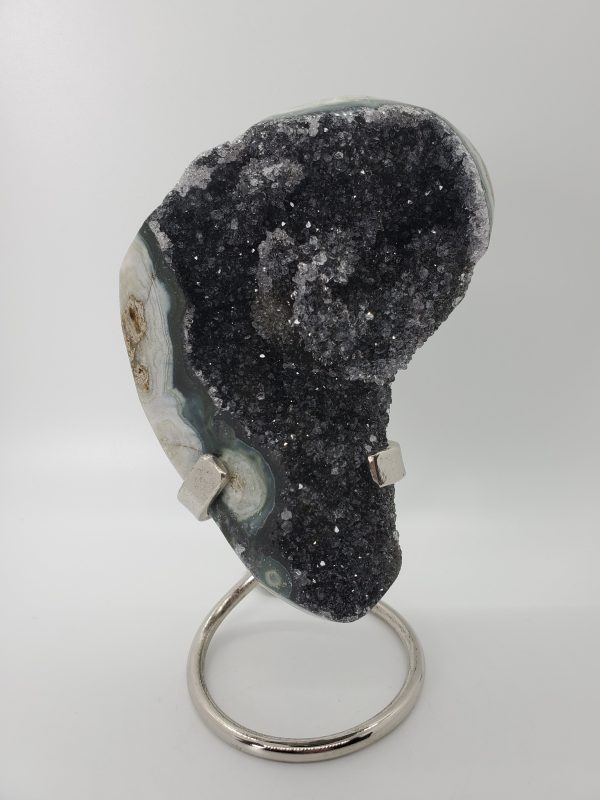 Druzy Black Quartz Formation on Custom Metal Stand (Uruguay) Online