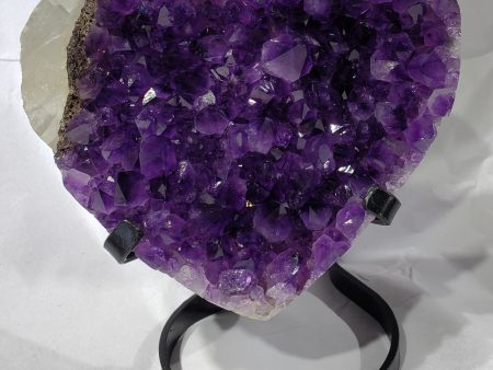 Amethyst and Calcite Heart on Custom Metal Stand, Uruguay Online Hot Sale