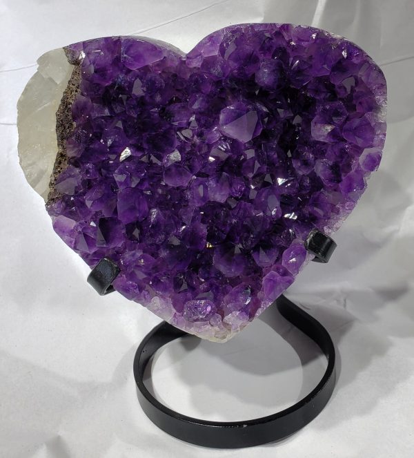 Amethyst and Calcite Heart on Custom Metal Stand, Uruguay Online Hot Sale