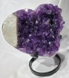 Amethyst and Calcite Heart on Custom Metal Stand, Uruguay Online Hot Sale