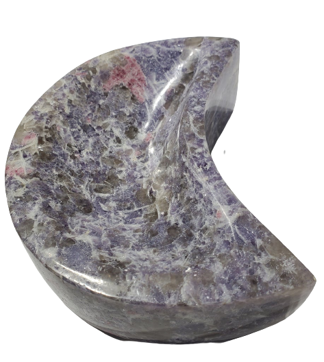 Lepidolite and Pink Tourmaline Moon-Shaped Bowl (Madagascar) Supply