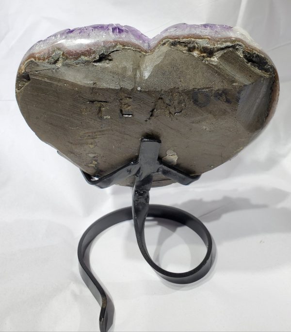 Amethyst and Calcite Heart on Custom Metal Stand, Uruguay Online Hot Sale