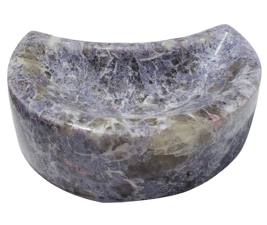 Lepidolite and Pink Tourmaline Moon-Shaped Bowl (Madagascar) Online now