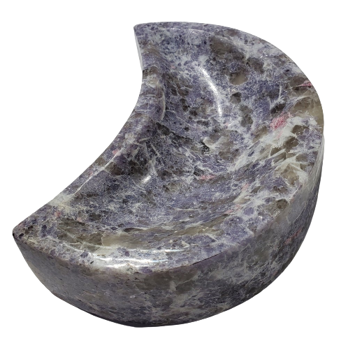 Lepidolite and Pink Tourmaline Moon-Shaped Bowl (Madagascar) Online now