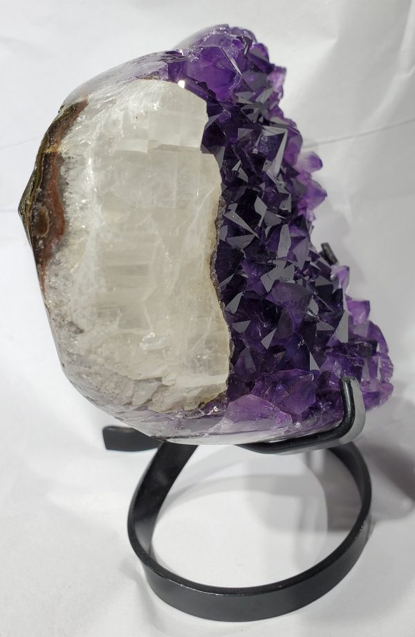 Amethyst and Calcite Heart on Custom Metal Stand, Uruguay Online Hot Sale