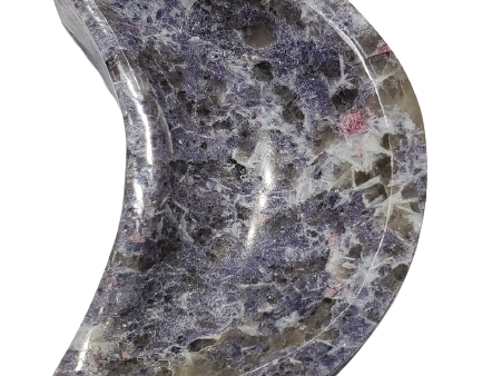 Lepidolite and Pink Tourmaline Moon-Shaped Bowl (Madagascar) Online now