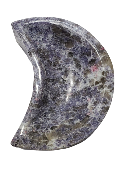 Lepidolite and Pink Tourmaline Moon-Shaped Bowl (Madagascar) Online now