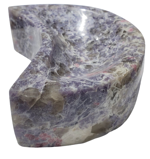 Lepidolite and Pink Tourmaline Moon-Shaped Bowl (Madagascar) Supply