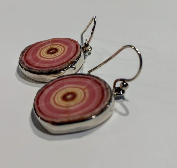 Rhodochrosite Stalactite Slice Earrings, Sterling Silver Sale