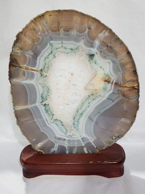 Agate Slice on Custom Wood Stand, Brasil For Sale