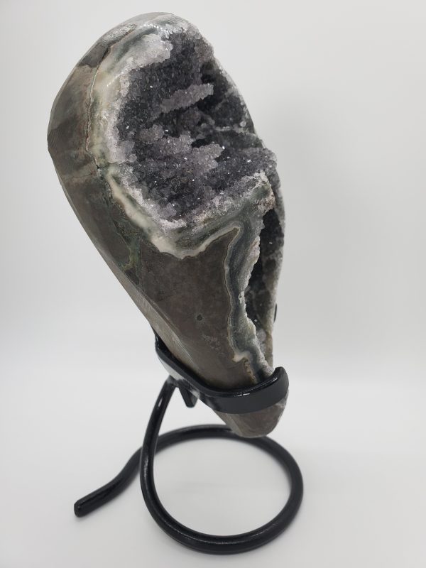 Druzy Black Quartz Formation w  Stalactites on Custom Metal Stand (Uruguay) Online Sale