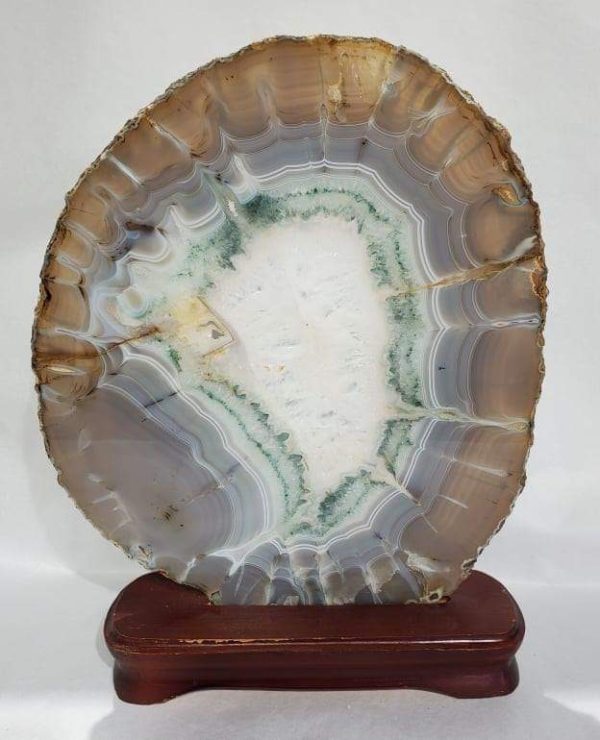 Agate Slice on Custom Wood Stand, Brasil For Sale