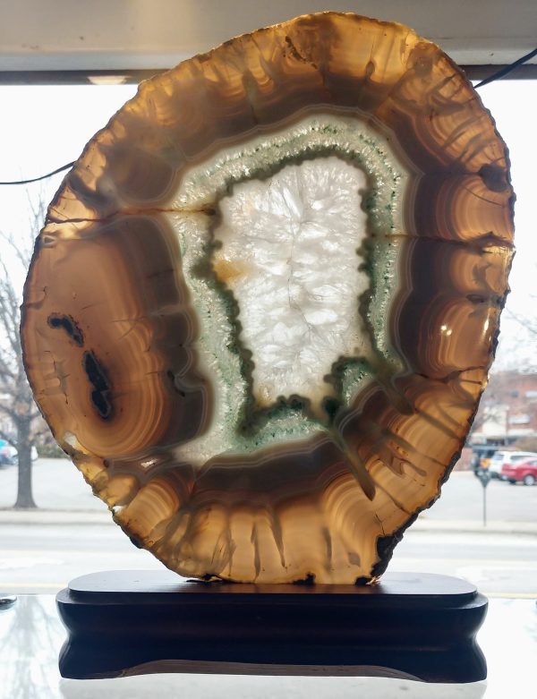 Agate Slice on Custom Wood Stand, Brasil Hot on Sale