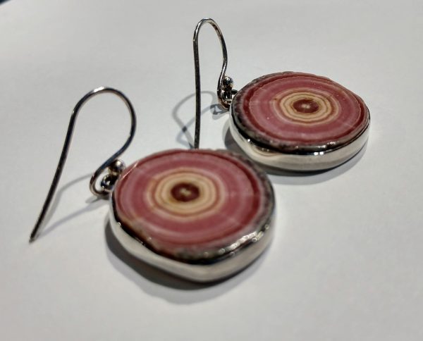 Rhodochrosite Stalactite Slice Earrings, Sterling Silver Sale