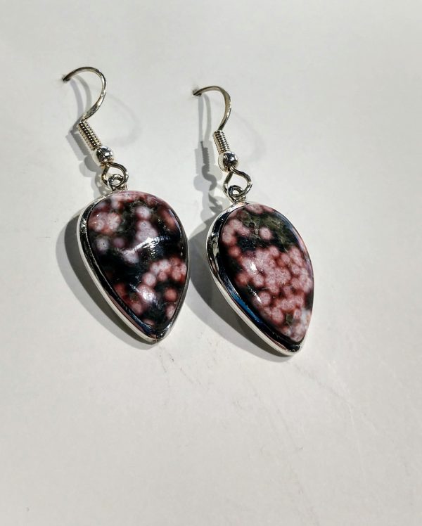 Ocean Jasper Earrings, Sterling Silver For Sale