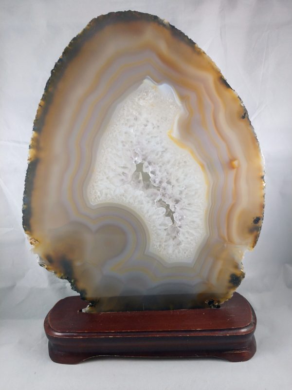 Agate Slice on Custom Wood Stand, Brasil For Discount