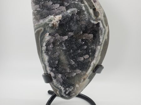 Druzy Black Quartz Formation w  Stalactites on Custom Metal Stand (Uruguay) Online Sale