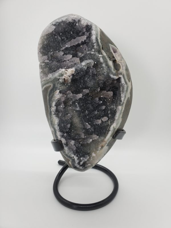 Druzy Black Quartz Formation w  Stalactites on Custom Metal Stand (Uruguay) Online Sale