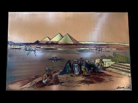 Pyramids of Giza from the Nile Copper Etching Hot on Sale