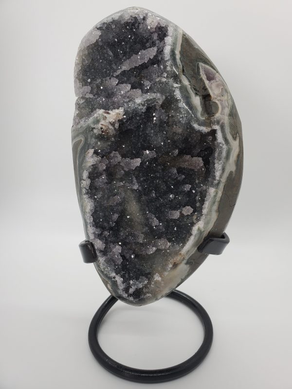 Druzy Black Quartz Formation w  Stalactites on Custom Metal Stand (Uruguay) Online Sale