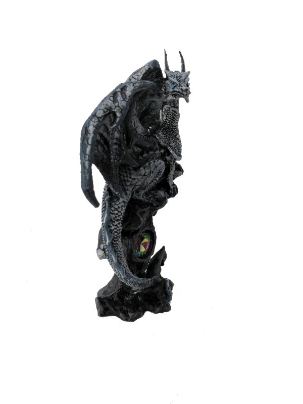 Black Dragon Protecting Jewel On Perch Statue Discount