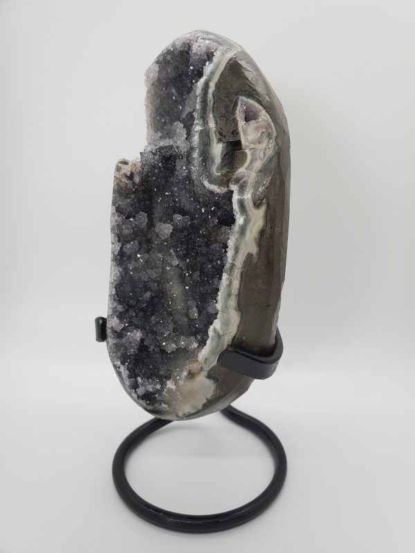 Druzy Black Quartz Formation w  Stalactites on Custom Metal Stand (Uruguay) Online Sale