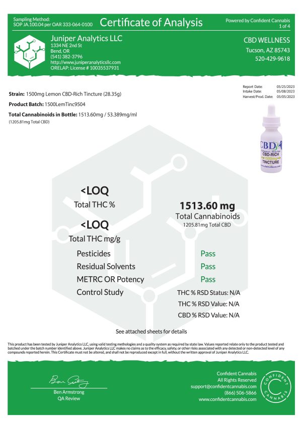 1500mg CBD-Rich Lemon Tincture Discount