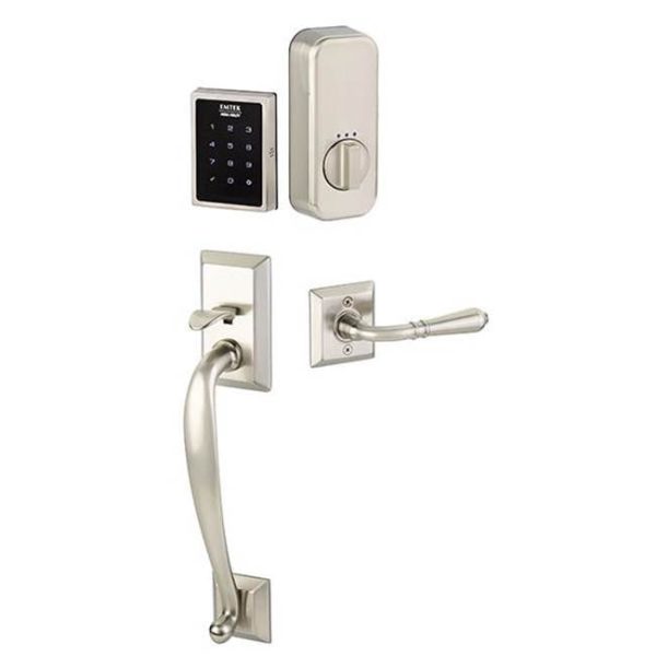 Emtek EMP1105AS Electronic Empowered Motorized Touchscreen Keypad Smart Lock Entry Set with Franklin Grip - works with Yale Access , Astoria Clear Crystal Knob Online Hot Sale